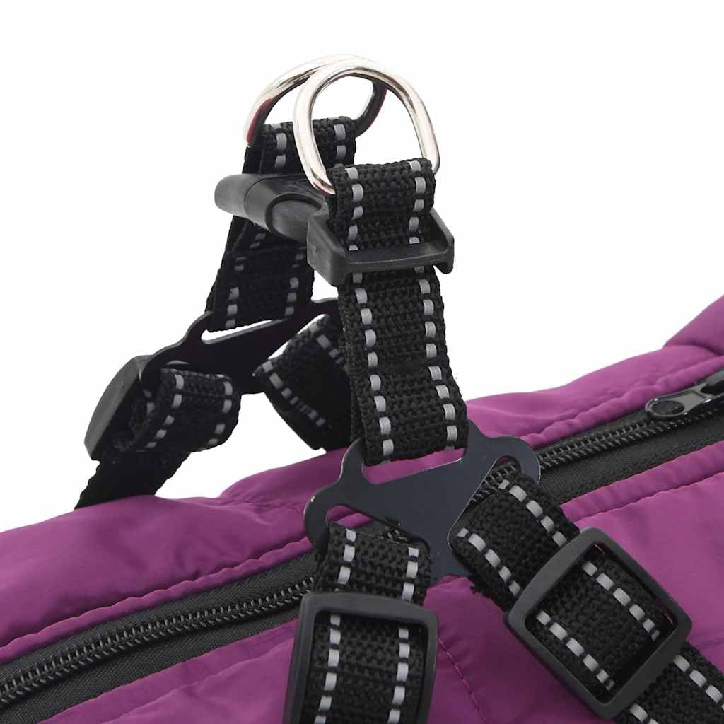 Abrigo para perro con arnés, impermeable, reflectante, ropa para perro, abrigo para lluvia, invierno, otoño, forro polar, L52, morado, con cremallera y anillo D para pasear al aire libre