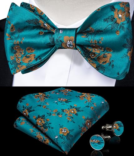 Image of DiBanGu Men Bow Tie Paisley Striped Self-Bow Tie for Men and Silk Woven Bowtie Pocket Square Cufflinks Wedding Party