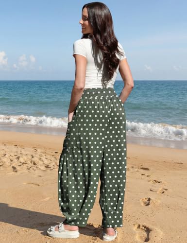 Image of TARSE Women's Linen Wide Leg Pants Baggy High Waist Palazzo Pants | Barrel Leg Fit, Harem Patch Pockets, Loose Casual Style, Breathable Fabric, Vacation Ready