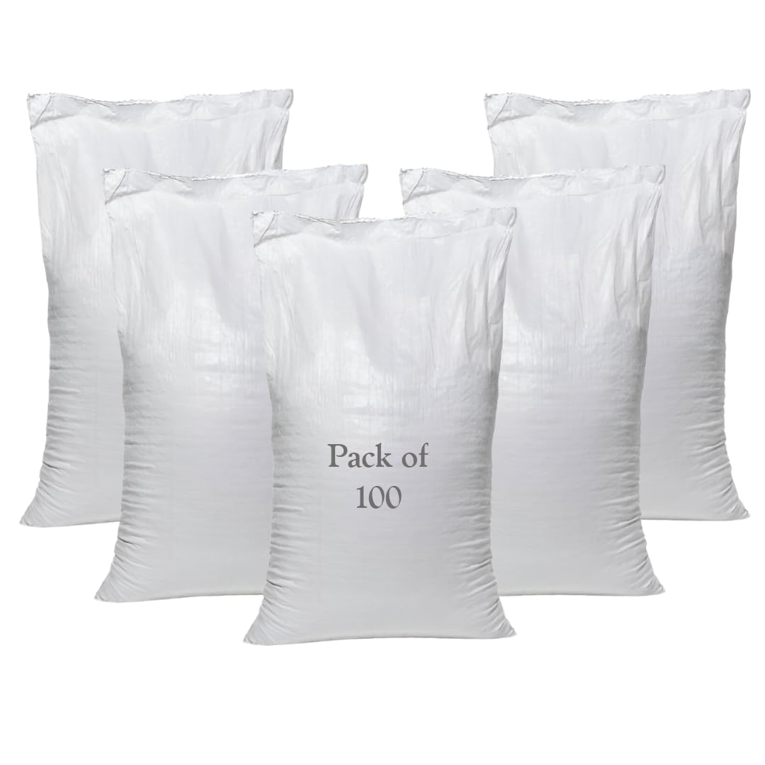 JMS Bridge 100 x NEW Woven Polypropylene Rubble Builder Sacks Bags 55 cm x 85cm / 22" x 33" Approx (100xWoven Sack)