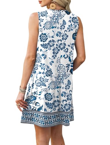 Image of RUMIA Swimsuit Coverup for Women Summer Sleeveless Beach Dress | Crew Neck, Pockets, Eyelet, Boho, Above knee Length, A-Line. Everyday wear, Sundresses, Cruise Wear, Vacation essential