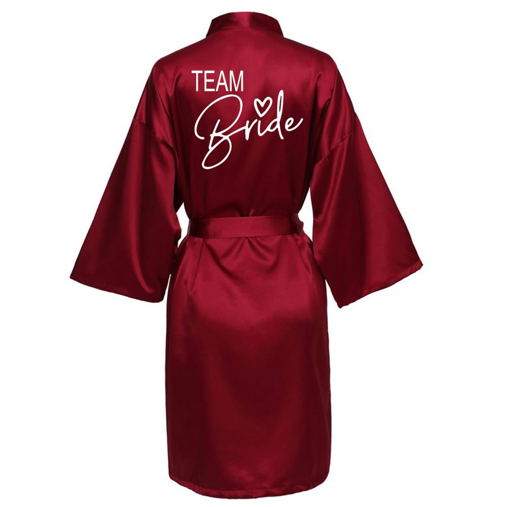 Jphchsc Women's Wine Red For Team Bride Satin Silk Robe Wedding Bathrobe Bride Bridesmaid Dress Gown Sleepwear Nightwear Cx1003