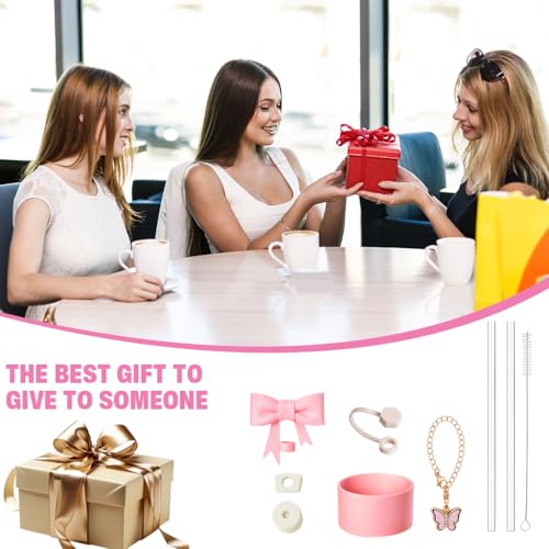 Image of HASTHIP for Stanley Cup Accessories of 9Pcs Charms Cute Bow Straw Cap, Straws, Cleaning Brush, Butterfly Handle Charm, Bottom Sleeve, Stanley Cup Decor Kit (Cup NOT Included)