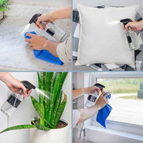 Cornucopia 16oz Clear Glass Spray Bottles w/Chalk Labels (2 Pack); Boston Round Bottles with 3-Setting Adjustable Heavy Duty Sprayers4