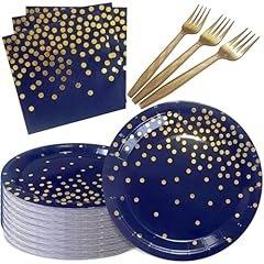 Dark Blue Gold Dot Paper Plate