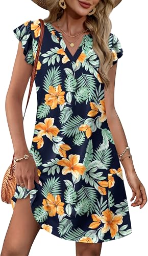 OFEEFAN Hawaiian Tropical Dresses for Women Spring Summer Sundress Casual Loose Clothes Beach Vacation Clothes Print 10 M