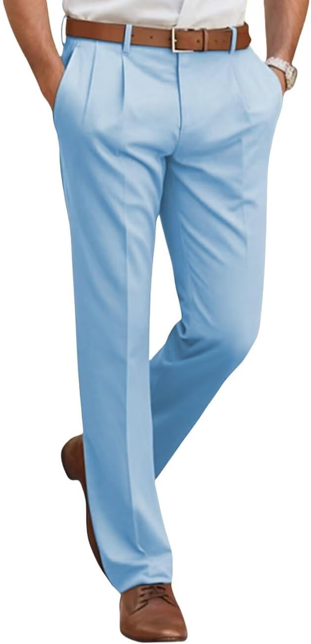Men's Classic Fit Dress Pants Straight Leg Spring Summer Casual Suit Pants Pleat Front Plain Work Business Trousers Slacks