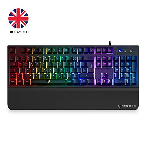 Horsky - Tastiera da gioco meccanica con retroilluminazione a LED RGB arcobaleno (layout italiano non garantito) Mechanical Feeling RGB keyboard with wrist rest M