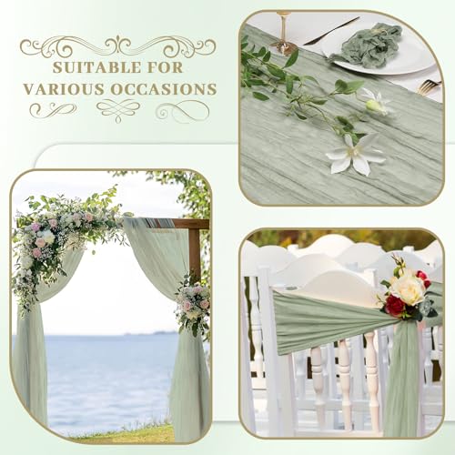 Le courant 6pcs 10Ft Cheesecloth Table Runner, Rustic Boho Gauze Cheese Cloth Runner Table Runner for Weddings Bridal Baby Shower Birthday Holiday Parties Home Decor, Sage Green by Le courant - Used condition - Image 5
