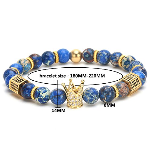 SEVENSTONE 8mm Crown King Charm Bracelet for Men Women Black Matte Onyx Stone Beads, 7.5"3