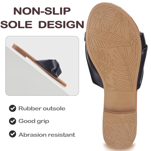 Image of Women's Flat Sandals Round Open Toe Comfortable Fashion Cute Ladies Slides Sandals Women Dressy Summer Flat Leather Casual Fashion Beach Shoes Size 6-11