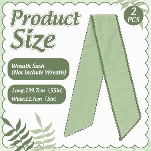 Banda festoneada para corona evita caidas de lazos decorativos verde salvia puerta delantera 3