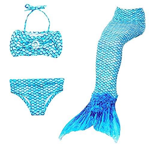AOOF Traje de banho de sereia para meninas conjunto de 3 peças adequado para meninas natação sereia