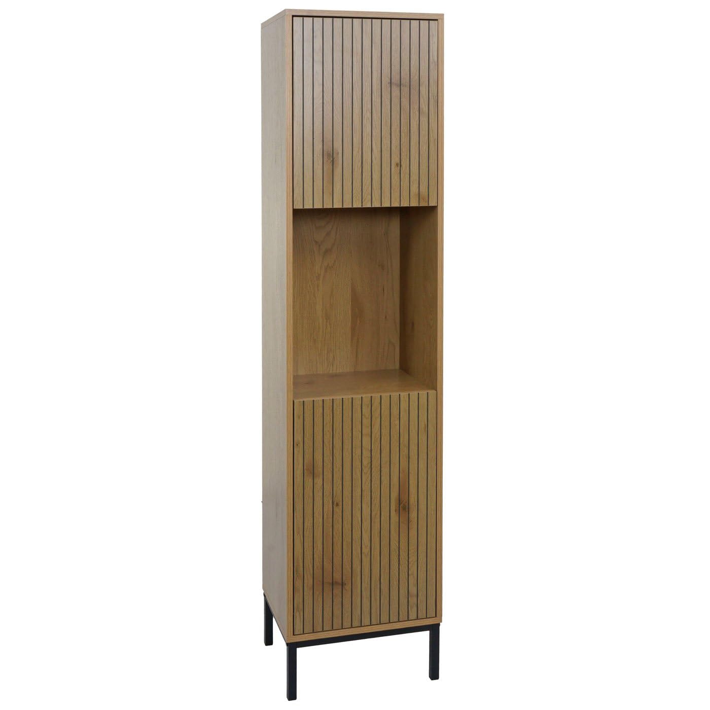 Mendler Hochschrank HWC-O42, Badschrank Badregal Badezimmer Schrankfächer Wäschekorb, MDF Melamin 174x39x30cm - Holzoptik Natur