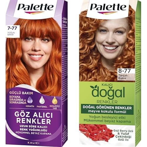 Palette Yoğun Göz Alıcı Renk Saç Boyası 7-77 Yoğun Bakır ve Palette Kalıcı Doğal Renkler 8-77 Tarçın Bakır