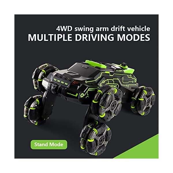 KKnoon Ferngesteuertes Auto RC Stunt Car 2.4GHz 4WD 360° Double Sided Rolling Rotating Vehicles mit Spray Music Light 2 Control Mode Grün – Bild 5