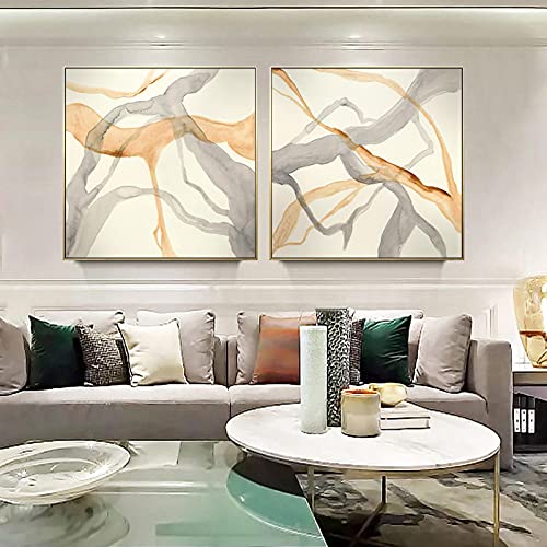Toile Mur Art Salon et Salle à Manger Style Nordique Abstrait Bleu Orange Contemporain 50x50