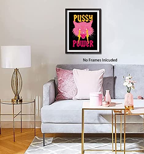 Pink Aesthetic Poster Preppy Room Decor, Cat Canvas Wall Art, Female Power Art Painting, Lightning Art Print For Teen Girls Bedroom College Dorm Room Decor, Girls Trend Wall Decor--12” X 16” Unframed #TOP2