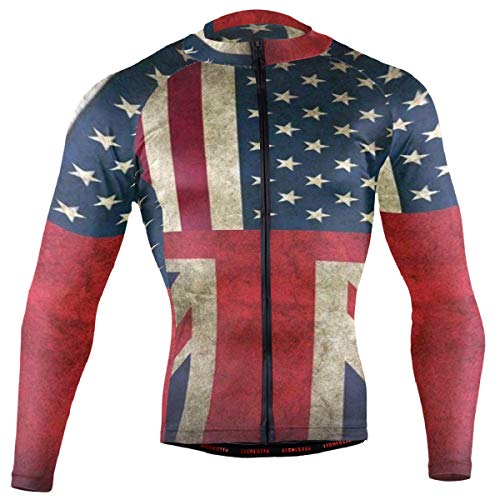 SLHFPX American Flag British Mens Cycling Jersey Top Long Sleeve Outdoor Biking Skinsuits Outfit