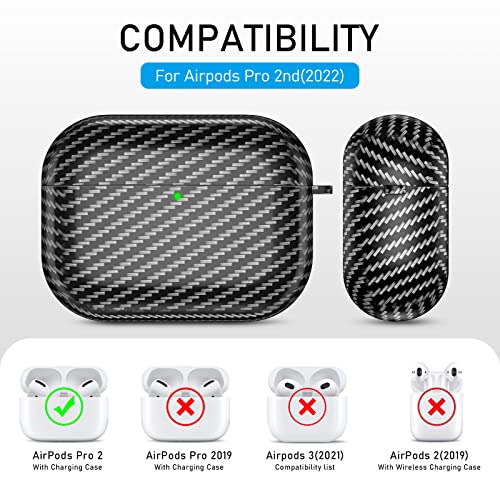 Youtec Airpods Pro 2Nd Generation Case 2022 , Carbon Fibre Airpods Pro 2 Cover With Keychain/Lanyard Soft Shockproof Cover For Women Men Compatible Apple Airpod Pro 2,Black #TOP1