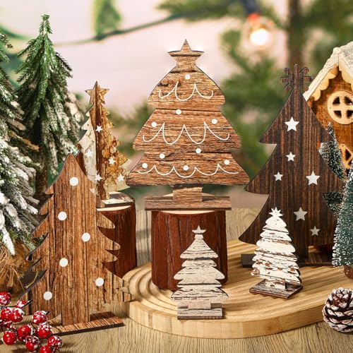 6 Pcs Wooden Christmas Trees Tabletop Decor Rustic Wood Christmas Trees Xmas Centerpieces Table Wooden Signs Farmhouse Table Home Decor for Home Office Farmhouse - Image 4