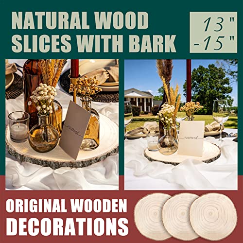 Zynery 3 Pcs Wood Slices For Centerpieces 13-15 Inches, Unfinished Wood Rounds Rustic Wedding Decor, Natural Paulownia Wood Centerpieces For Tables, Diy Wedding Decoration Wood Pieces For Painting #TOP2