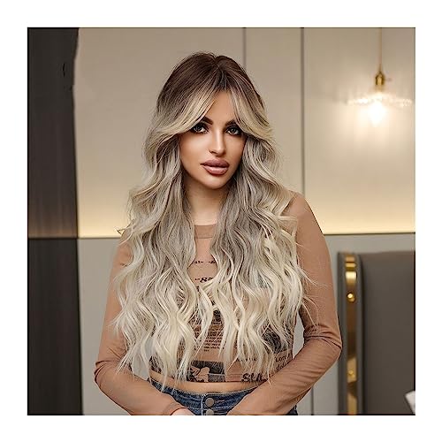 Perruque synthétique longue ondulée blonde ombre pour femme