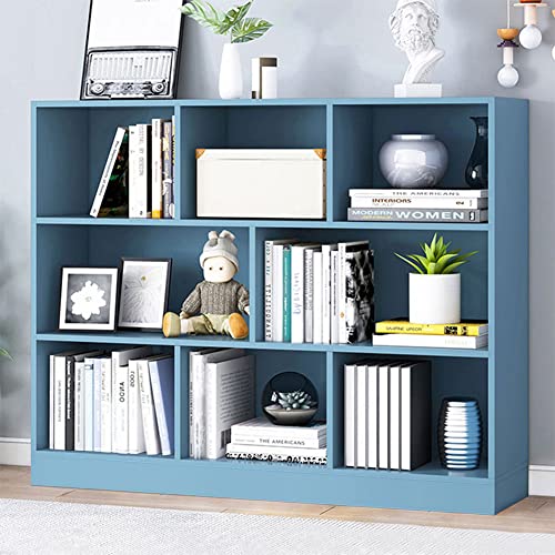 Image of IOTXY Open Shelf Low Bookcase - Wooden 3-Tier Cube Bookshelf, Bright Blue