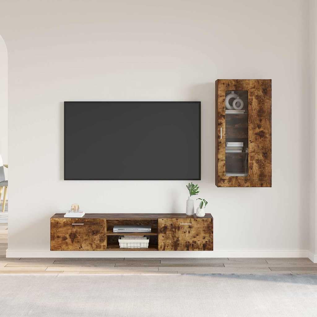 Mueble de TV roble ahumado que elimina el desorden de cables en el salón