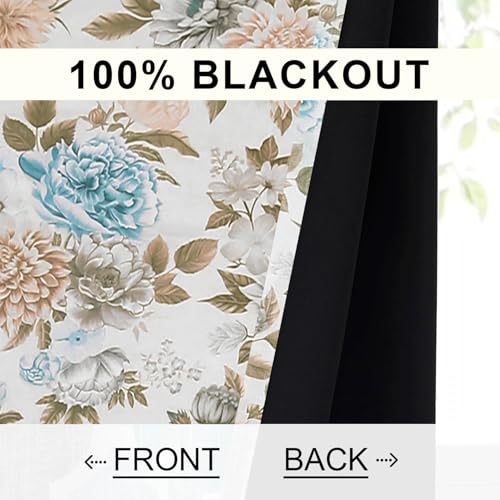 Image of Cloth Fusion Printed 100% Blackout Window Curtains 5 Feet Long Set of 2, Room Darkening Parda with Stainless Steel Grommets for Home Decor (5x4.5 Feet, Blue Blooms)