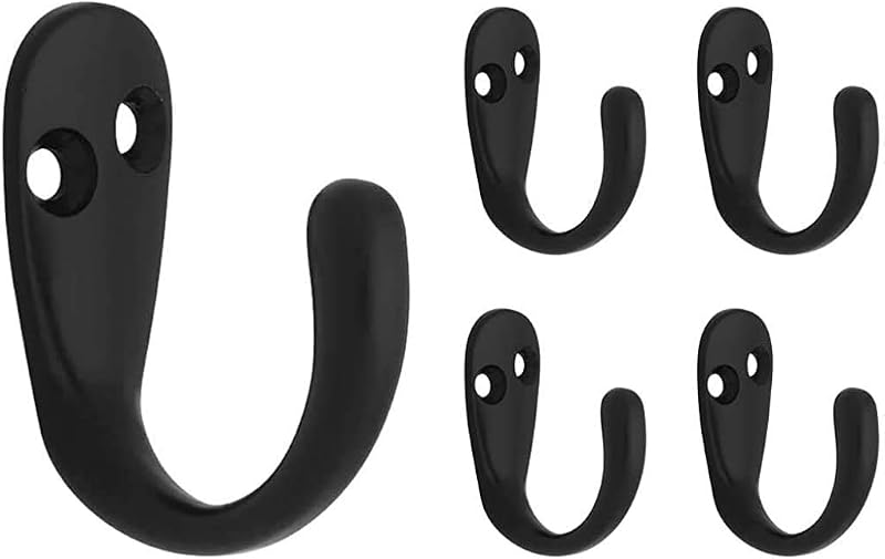 Franklin Brass (5-Pack) Single Wall Hooks 1-Prong Coat/Hat Matte Black Hooks for Hanging Wall Mount Hanger Clothes, Purse, Bag, Towel Organization Decorative Wall Hooks FBSPRH5-FB-C