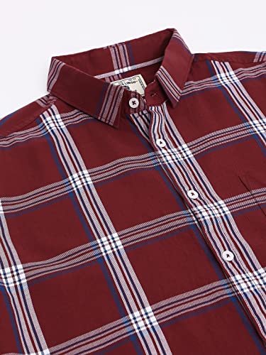 Image of Dennis Lingo Men's Checkered Bottle Slim Fit Cotton Casual Shirt with Spread Collar & Full Sleeves