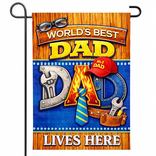 Fathers Day Decorations - WORLDS BEST DAD Garden Flag | Dad Gifts for Fathers Day | Double Sided Fathers Day Garden Banners for Outdoor Outside Patio Lawn Home Patry Decor