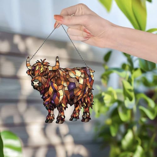 Image of Highland Cow Acrylic Ornaments Suncatcher Women Men Gifts Christmas Decor