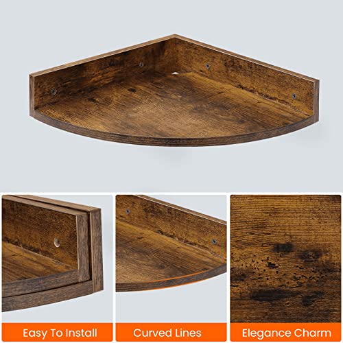 Homode Corner Shelf Wall Mount, Set Of 3 Floating Corner Shelves With Cord Hole, 3 Tier Wood Wall Display Shelf, Storage For Bathroom Living Room Kitchen Bedroom, Rustic Brown And Black #TOP6