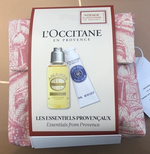 L'Occitane Les Essentiels Provençaux, Kit con Olio Doccia Mandorla 35ml e Crema Mani Karité 10ml, con Pochette