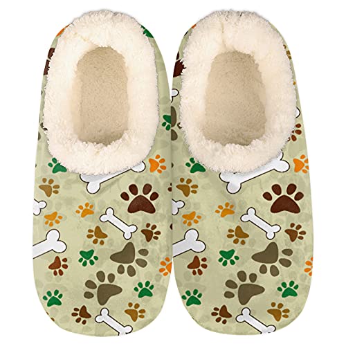 Paw Print Slippers For Women Mens, Animal Footprint Winter Warm Soft Coral Fleece Fuzzy House Slippers Socks Lightweight Portable Comfortable For Indoor Outdoor Bedroom Non-Slip #TOP18