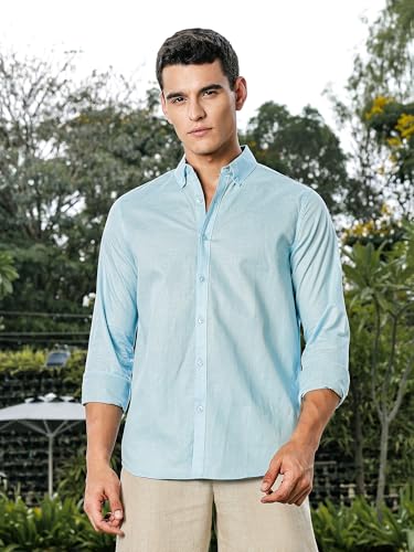 Image of Thomas Scott Men's | Linen Blend | Solid | Premium Cotton Linen Blend | Full Sleeve | Casual Shirt for Men