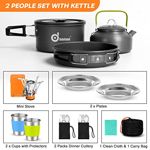 Odoland 16Pcs Camping Cookware Set With Folding Camping Stove, Non-Stick Lightweight Pot Pan Kettle Set With Stainless Steel Cups Plates Forks Knives Spoons For Camping Backpacking Outdoor Picnic #TOP1