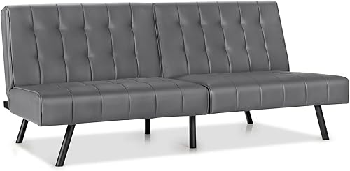 Miniatura 9 de Giantex Sofá cama convertible, sofá cama futón, cama de invitados de piel sintética, respaldo ajustable, silla reclinable tapizada, sofá biplaza