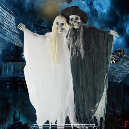 Halloween Animatronics Bride Groom Hanging Skeleton Ghosts Decor with Sound