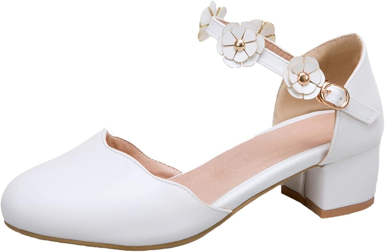Generic Girls Dress Shoes Toddler White Communio𝐧 Low Heels Flower Girl Mary Jane Flat for Wedding Dress Shoes