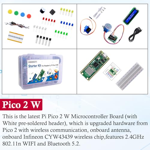 GeeekPi Kit Starter per Raspberry Pi Pico 2W (incluso), Dual Arm Cortex-M33 e microcontrollore Dual Hazard3 RISC-V, con tutorial dettagliato, 159 elementi, 9 progetti, Python C Code