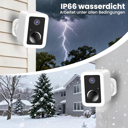 Funstorm 2K Überwachungskamera Aussen Akku - Dual-Band WLAN (2.4/5GHz) Videoüberwachung mit Flutlicht & Sirene, Smarte PIR-Bewegungsmelder, 2-Wege-Audio, Lokale Speicherung & Cloud, IP66 Wasserdicht