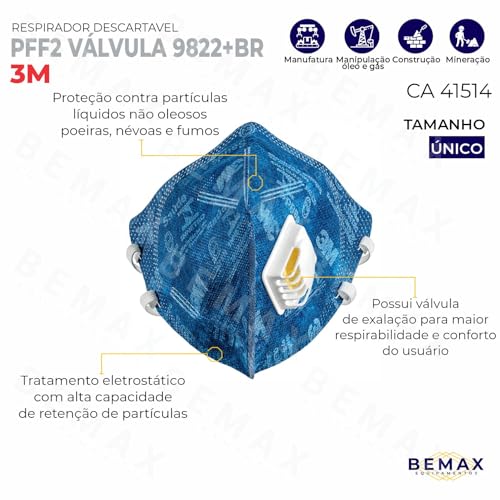 Máscara De Proteção Respirador Dobrável Contra Poeira Com Válvula Pff2 9822 3m