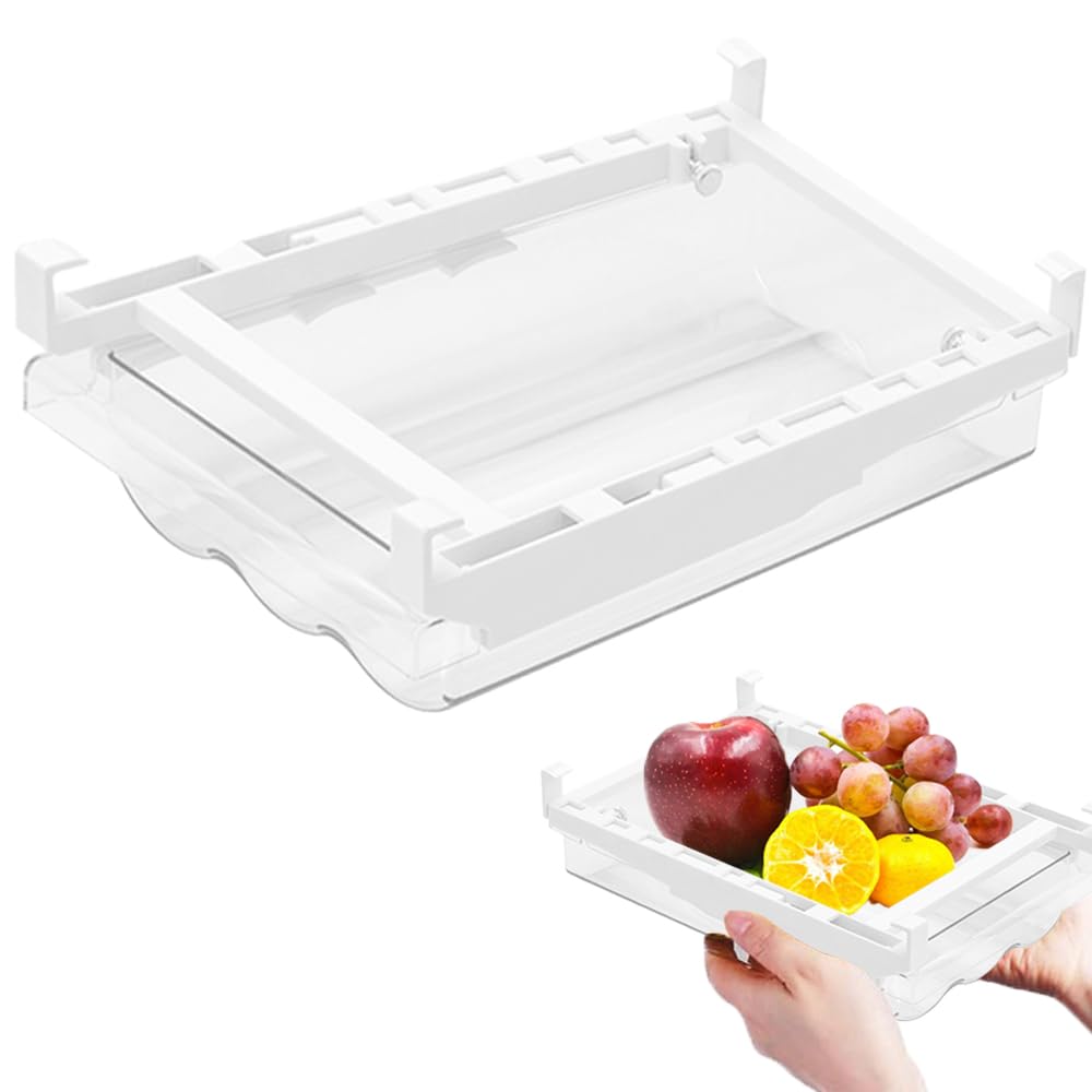 Kühlschrank Organizer, Ausziehbare Kühlschrank Schublade Organizer, Kühlschrank Aufbewahrungsbox, Kühlschrankbox Organizer Schublade, Klarer Behälter Lebensmittel Getränke Eier Obst