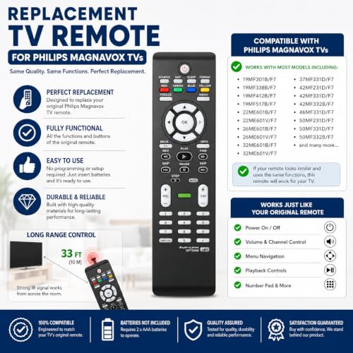 Télécommande de rechange pour TV Magnavox noire sans configuration - 3
