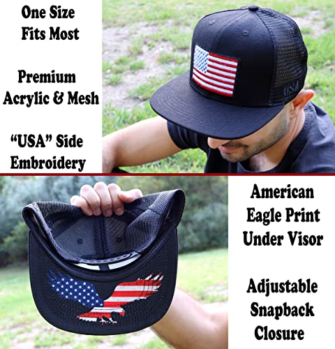 Image of Antourage American Flag Unisex Baseball Hat for Men and Women | USA Flag Mesh Snapback Flat Visor Cap + 2 Patriotic Patches