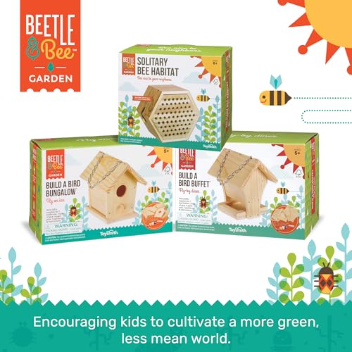 Beetle & Bee Build A Bird Bungalow - DIY Kid Art Craft Outdoor Birdhouse Kit, House Painting Kit for Kids, Hardware Glue Included- 4 Paints, 1 Brush, 7 Wooden Pcs, Chain For Tree Hanging Age 5+ by Toysmith - Image 6