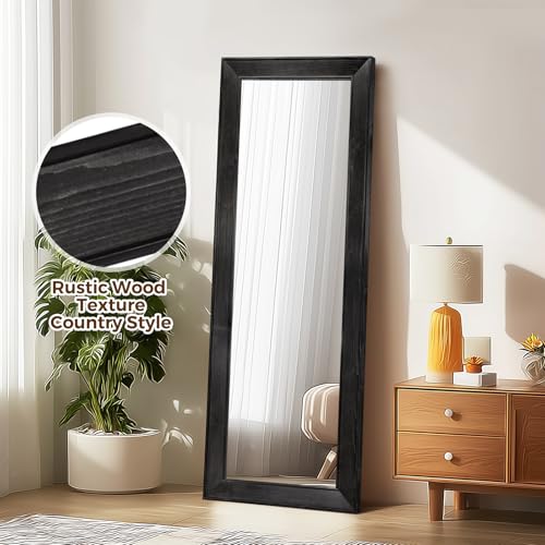 Image of 58x22in Full Length Mirror, Rustic Black Beveled Wood Frame
